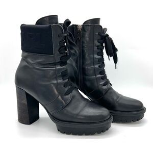 Karl Lagerfeld Women's Boots Black Voyage Paris Quilted Logo Ankle Size 7.5